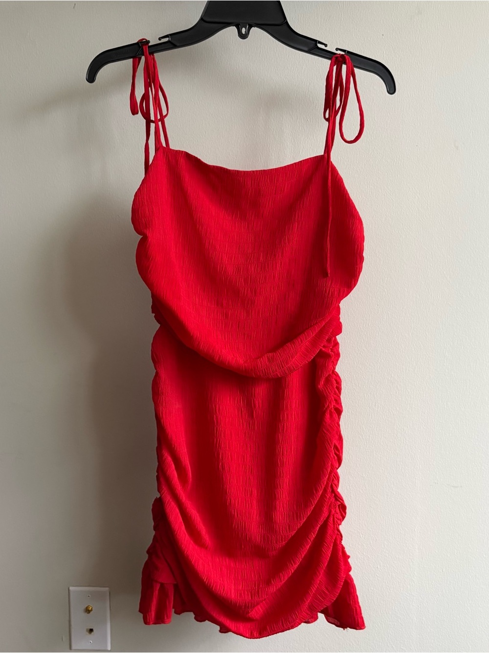 Lovers + Friends Red Tie-Shoulder Ruched Mini Dress